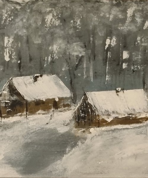 Huts in Winter by Laima Kukucioniene