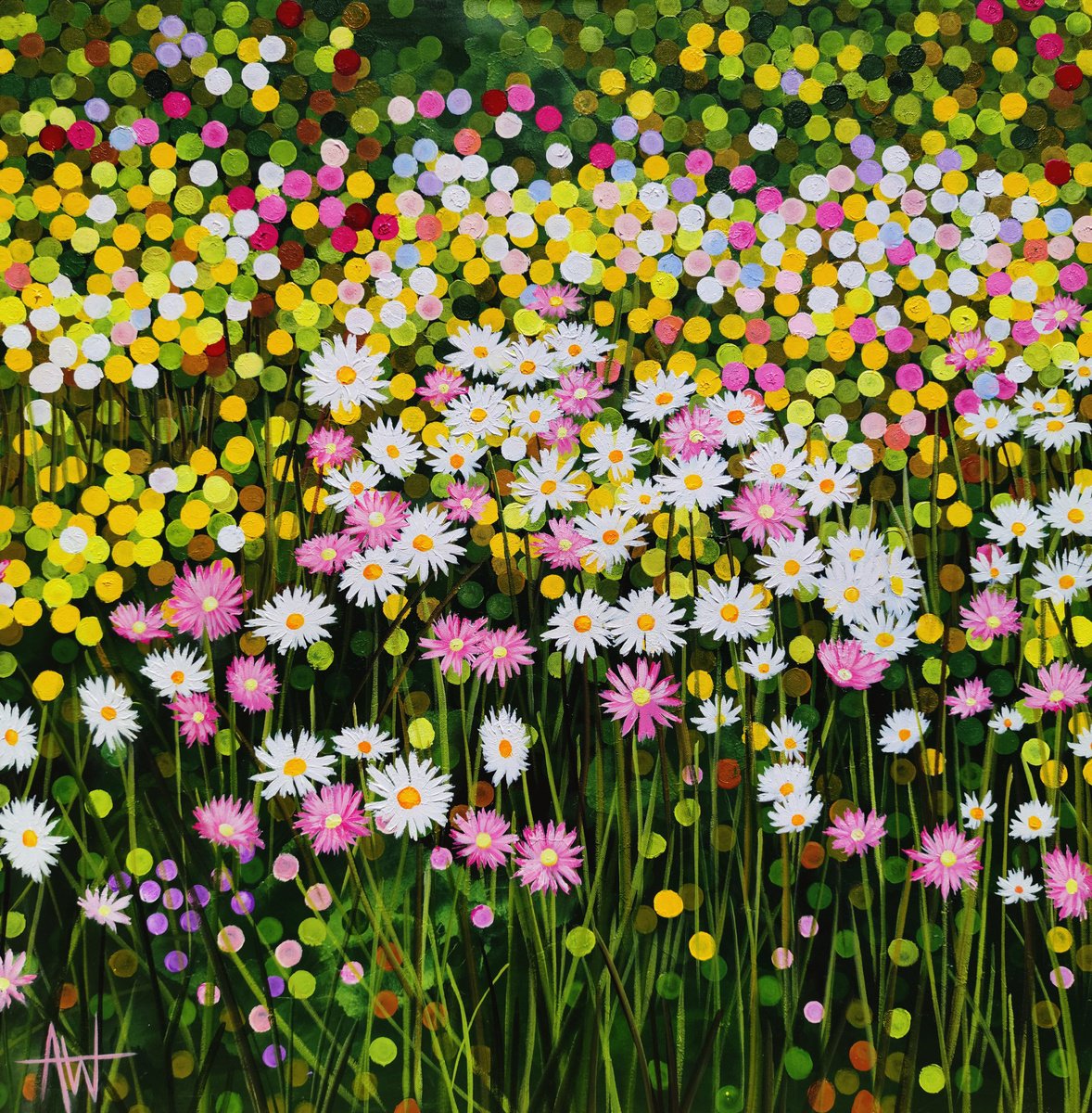 Daisies In The Wind By Angie Wright, 35 X 35, Artwork For Sale On Artfinder