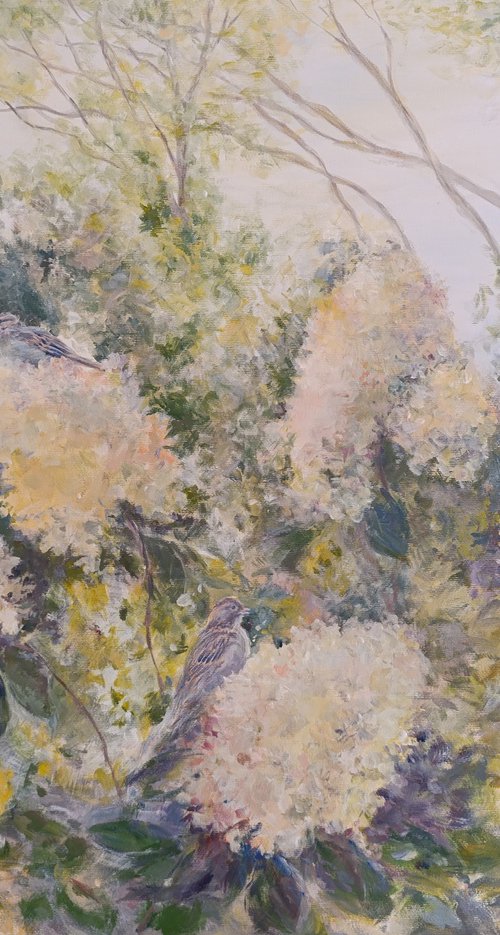 Hydrangea and birds by Nita Bardina