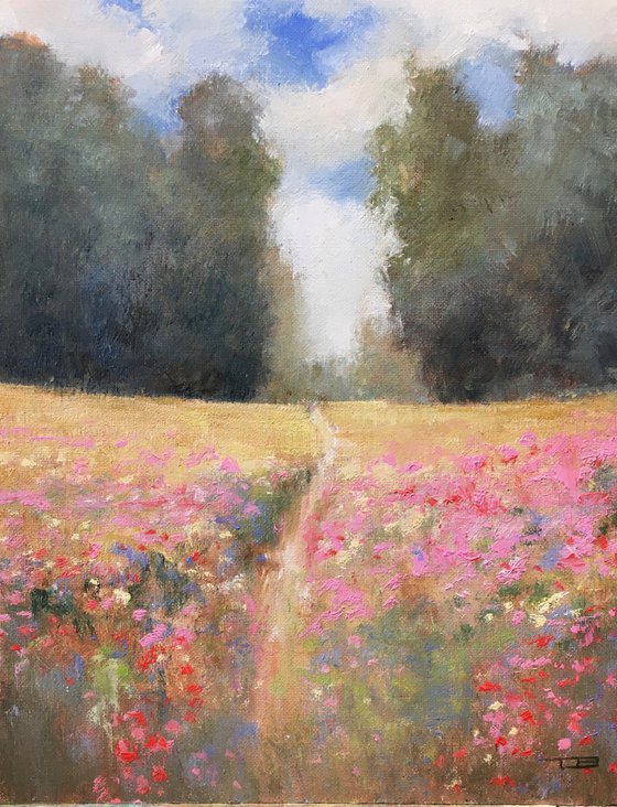 Summer Flower Field 210416, flower field impressionist landscape oil painting