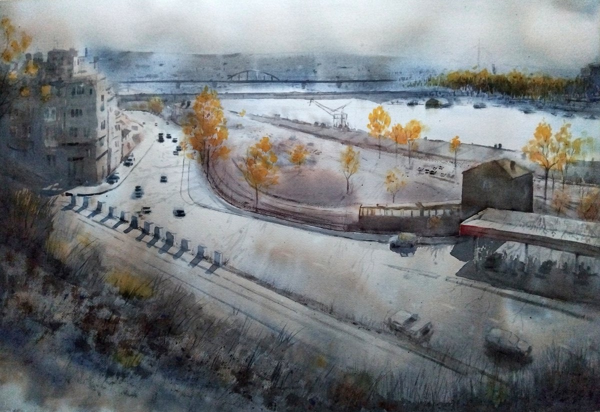 Impressionistic Cityscapes Watercolour By Nenad Kojic, 31 X 21", I Don`t Miss You In Belgrade, Original Artwork