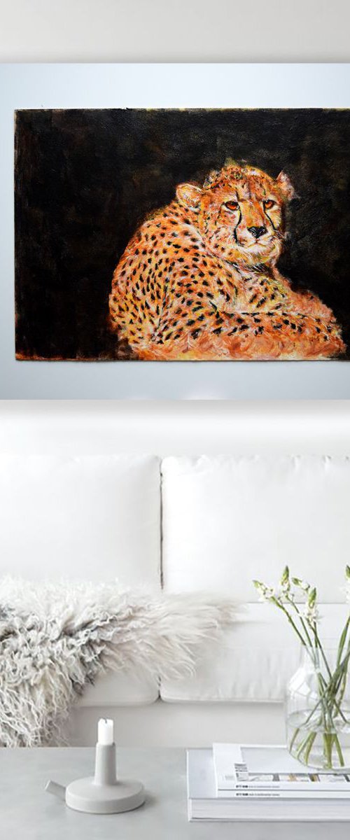 Cheetah in the wild 81 cm x 61 cm Modern Wildlife  / Office Home by Anna Sidi-Yacoub