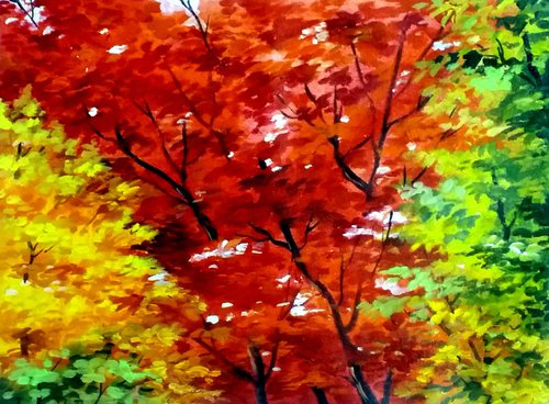 Beauty of Autumn  - Acrylic painting on Canvas by Samiran Sarkar