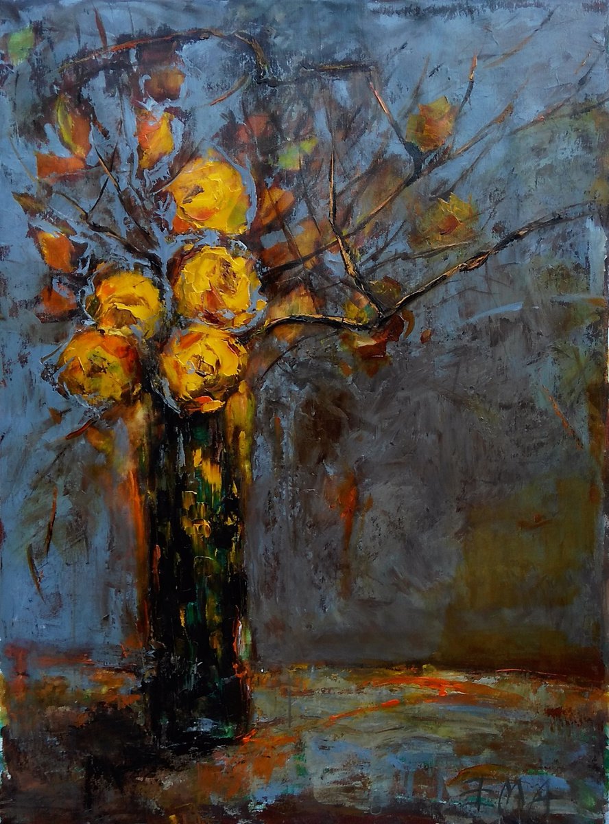IKEBANA, 68x95cm, roses floral still life painting by Emilia Milcheva