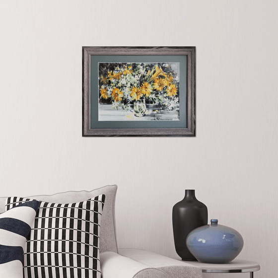 Yellow flowers. one of a kind, original artwork, handmade art.