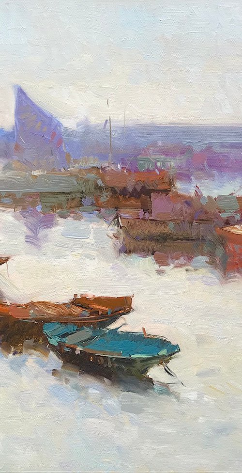 Port, Original oil painting, Handmade artwork, One of a kind by Vahe Yeremyan