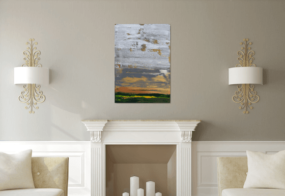 Sunflowers field - golden, copper, silver, tintin abstract painting