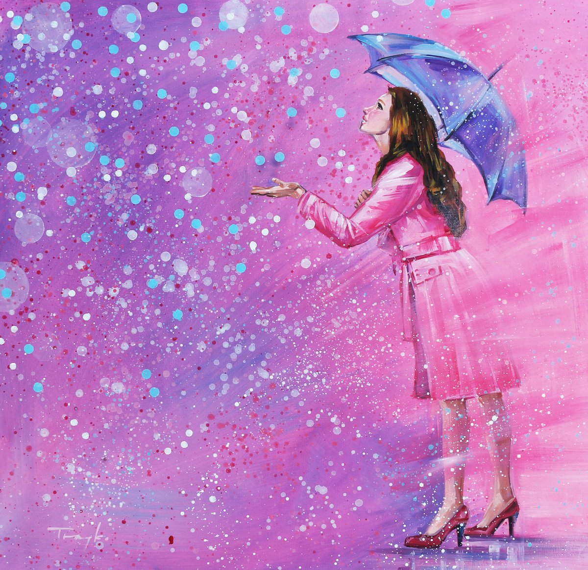  Spring Rain. Umbrella. Raining. By Trayko Popov, 26 X 24, Artwork For Sale On Artfinder