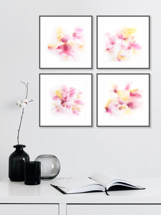 Pink abstract flowers set