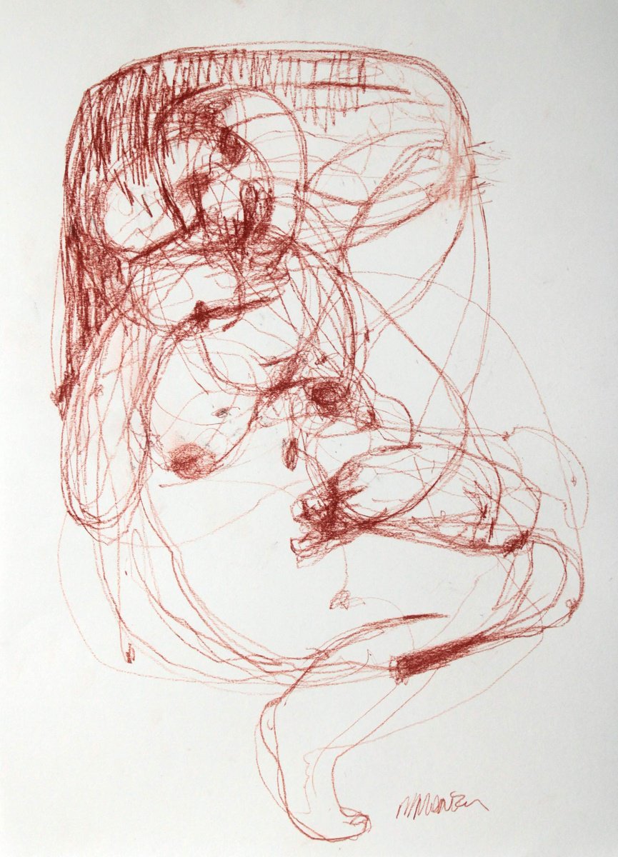 Abstract Portrait Pastel Drawing By Magdalena Morey, 17 X 23", Held In Thought, Original Artwork