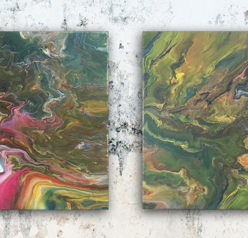 "The Road To Enlightenment" - Original PMS Abstract Diptych Fluid Acrylic Paintings On Canvas - 40" x 16" by Preston M. Smith (PMS)