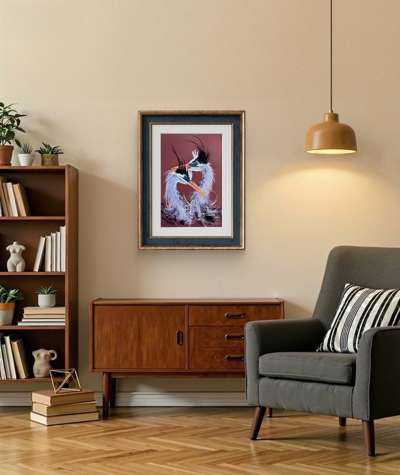 Twin Herons Soft Pastel