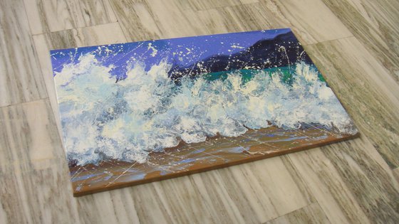 47.2” LARGE Seascape Painting “White Waves”