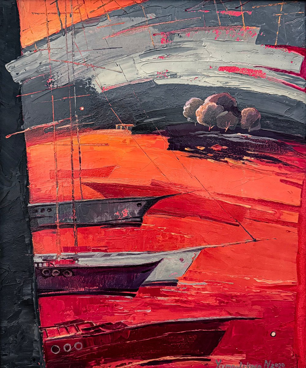 Impressionistic Landscape Oil Painting By Natalia Yampolskaia, 14 X 17", Twilight 1, Original Artwork