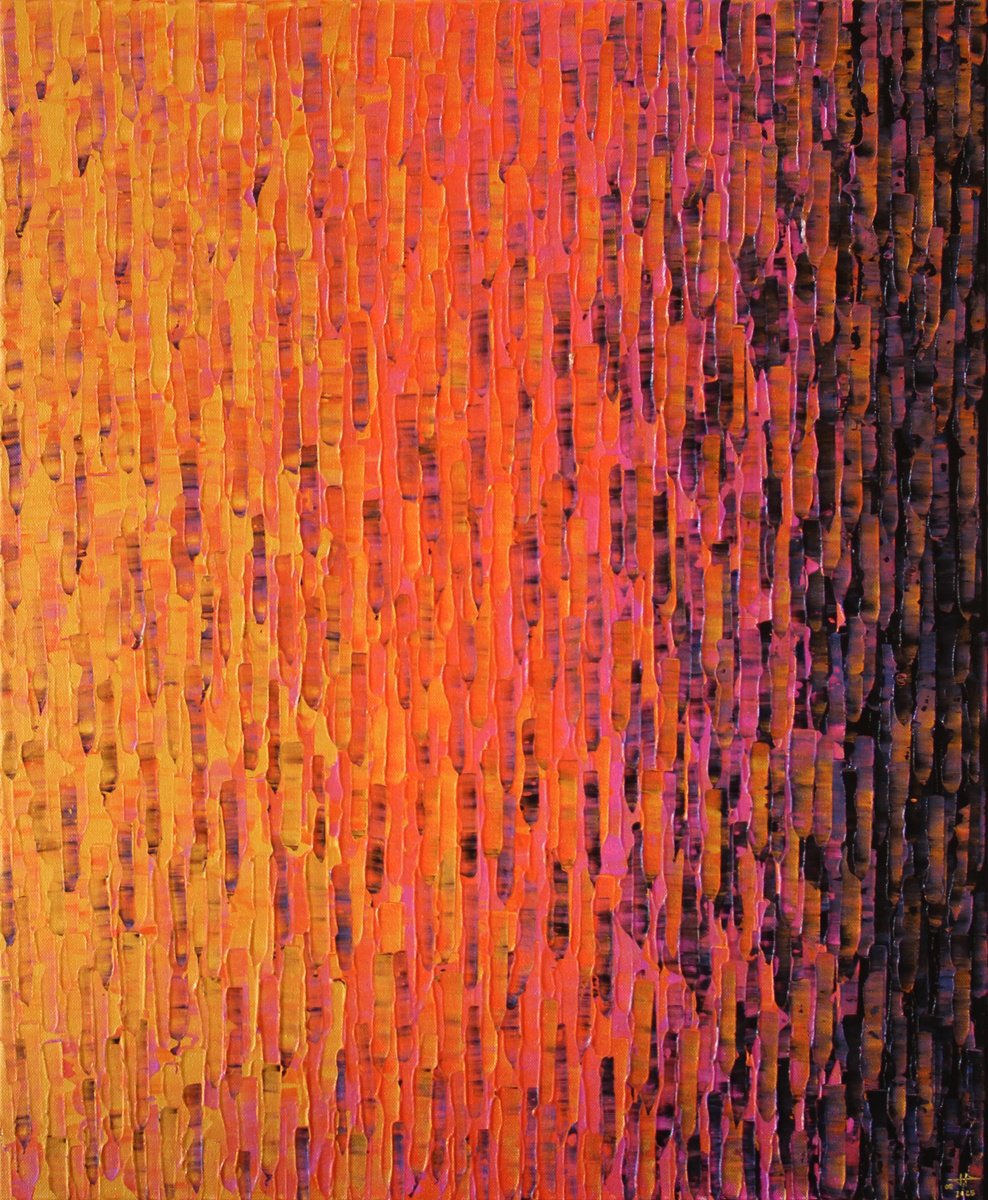 Abstract Acrylic Painting By Jonathan Pradillon, 20 X 24, Gold Orange Pink Gradient, Original Artwork