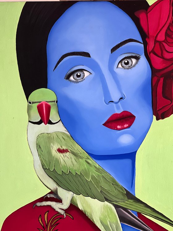 Blue Girl with Parrot - Giclee