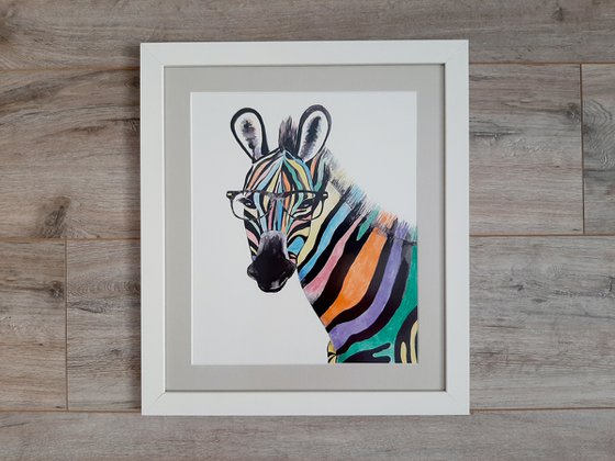 Rainbow Zebra, framed