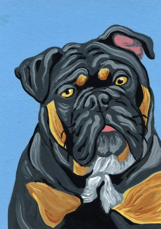 ACEO ATC Original Miniature Painting Olde English Bulldogge Pet Dog Art-Carla Smale