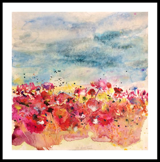Summer Fields - Landscape Flowers Watercolor