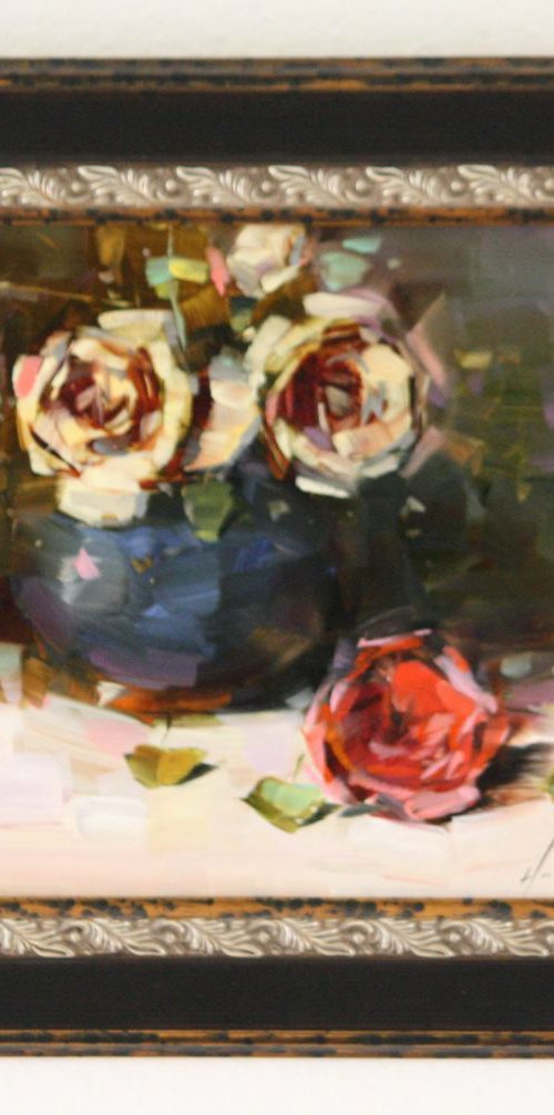 Vase of Roses Original Framed Painting Ready to hang by Vahe Yeremyan