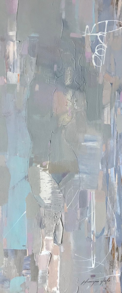 Figure in Gray, Abstract Original oil painting, Handmade artwork, One of a kind by Vahe Yeremyan
