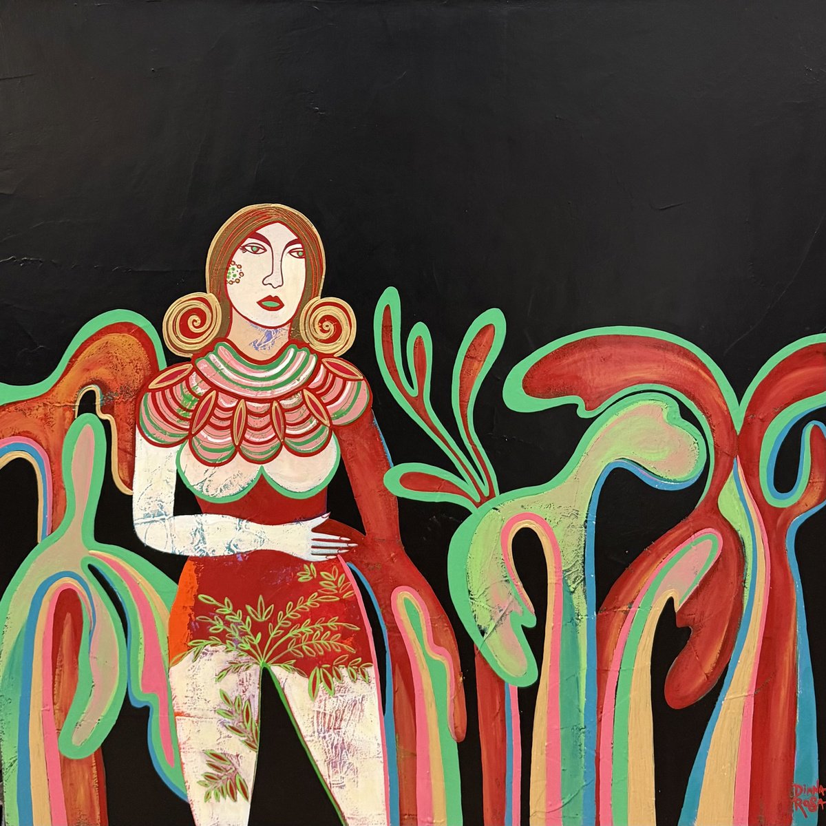 Surrealistic Acrylic Painting , Red Palms By Diana Rosa, 26 X 26, Artwork For Sale On Artfinder