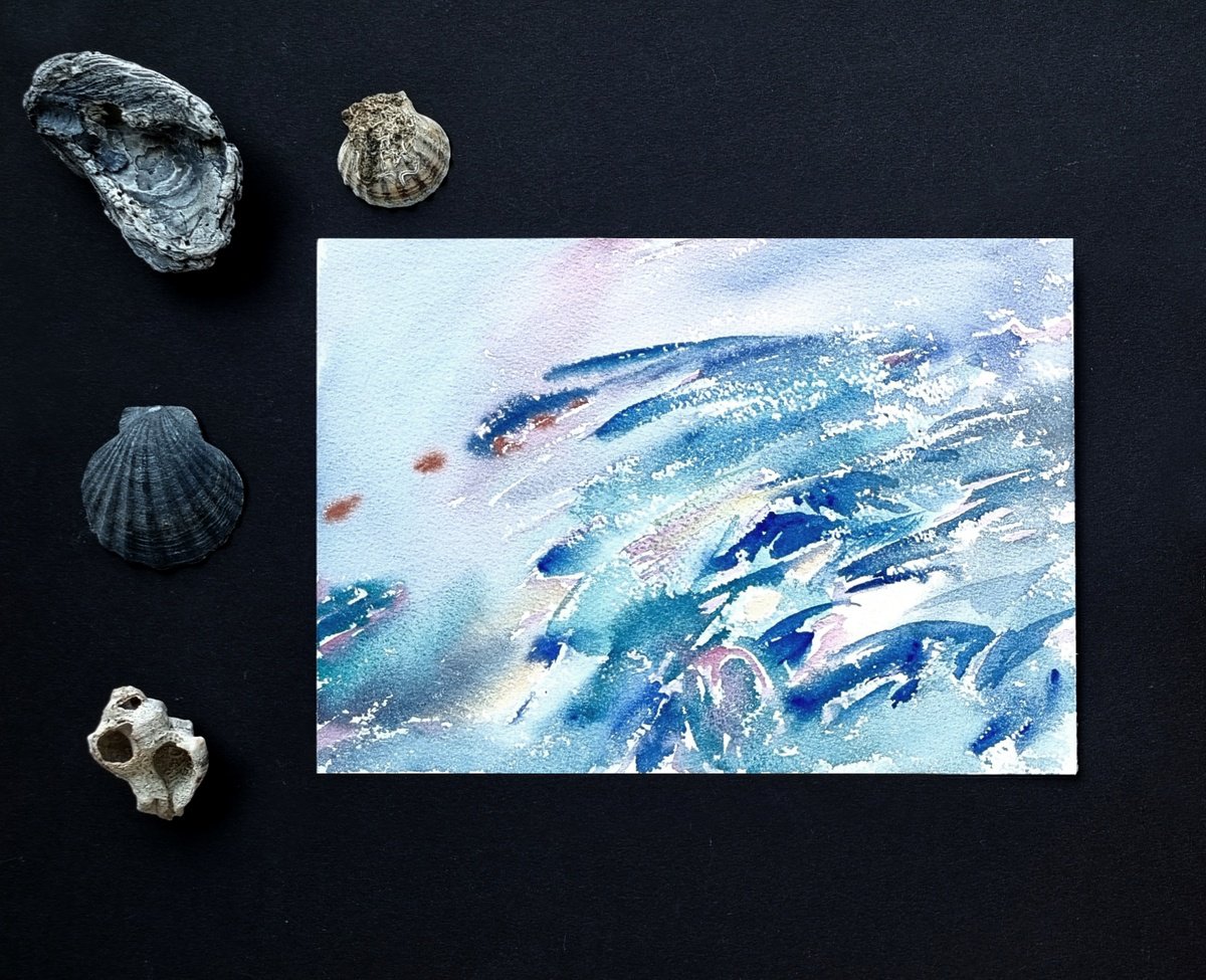 Impressionistic Landscape Watercolour By Daria Galinski, 10 X 7, Seascape After Storm. #19, Original Artwork