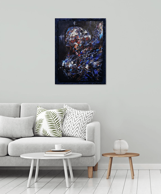 Metaphysical dark blue abstract angel by master artist OVIDIU KLOSKA