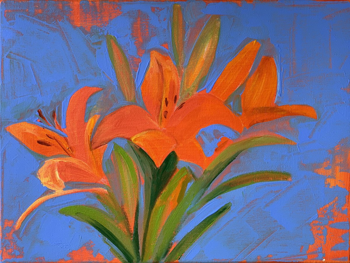 Impressionistic Botanical Acrylic Painting By Olga Pascari, 16 X 12", Lilium, Original Artwork