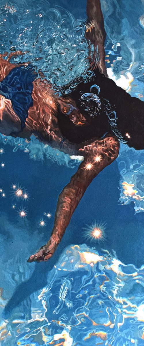 A Dream of Summer II - Large Swimming Painting by Abi Whitlock