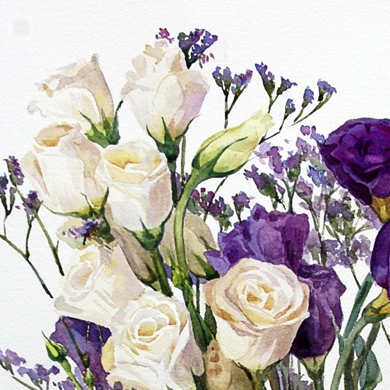 Bouquet of white and purple lisianthus
