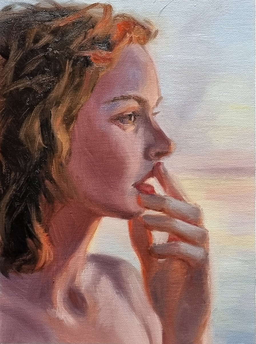 Expressive Portrait Oil Painting By Artmoods Tp, 10 X 13, July, Original Artwork