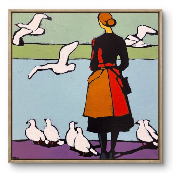 "Woman and Seagulls" 12x12in