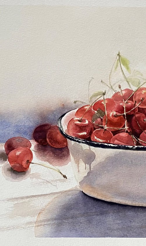Still life with cherries, original art by Natalia Butenko