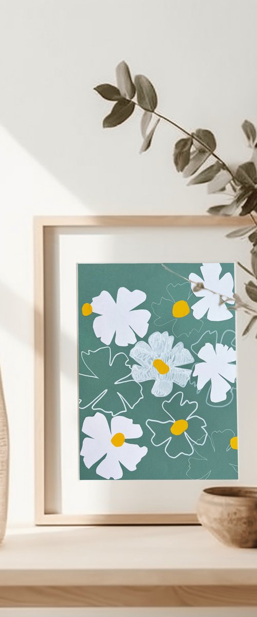 White Paper Cut Flower Print by Sasha Robinson