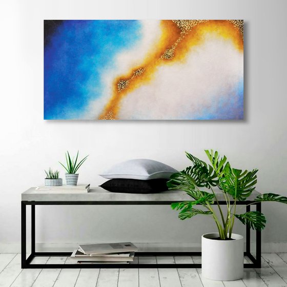 Golden Drops on Canvas 120×60 cm