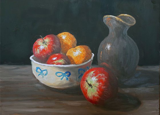 still life XII: bowl of fruit and napolean vase