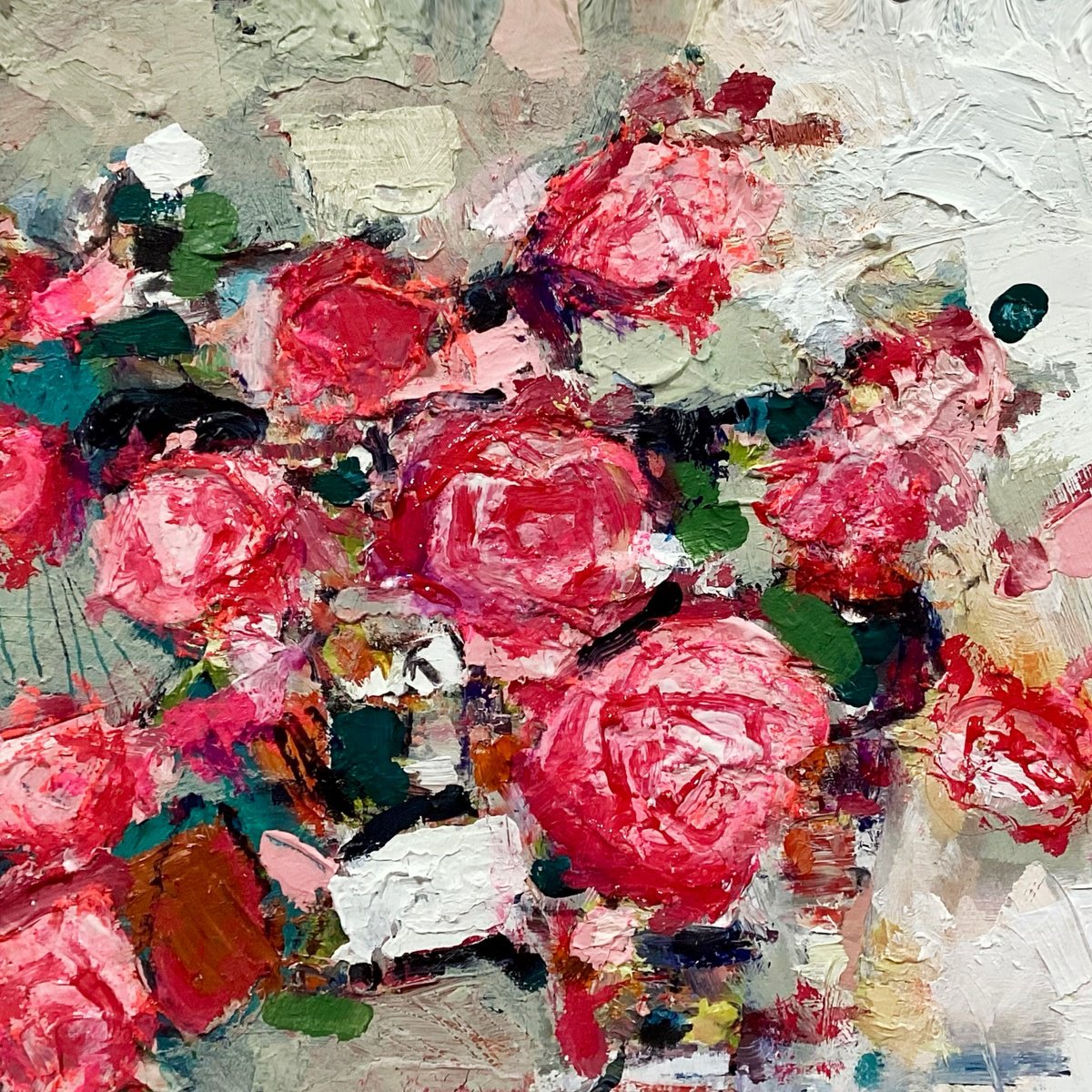 Expressive Botanical Painting By Irene Wilkes, 10 X 10, Roses, Original Artwork