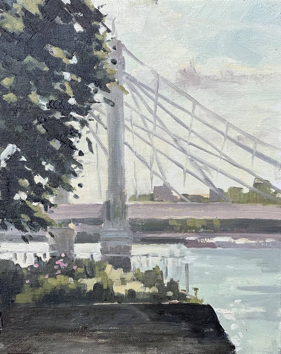 Impressionistic Cityscapes Oil Painting By Louise Gillard, 8 X 10", Albert Bridge, Battersea Park, Original Artwork