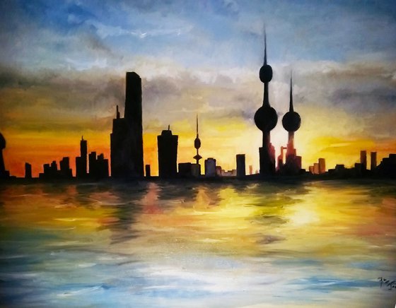 Kuwait city summer sunset seen from the  bay
