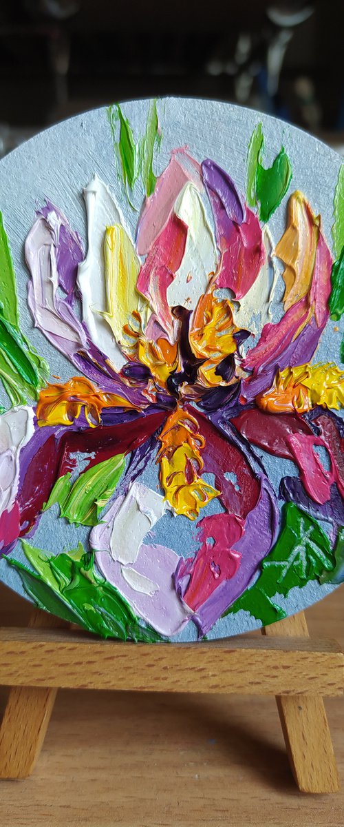 Little iris - small bouquet, small painting, bouquet, flowers oil painting, oil painting, flowers,  postcard, gift idea, gift by Anastasia Kozorez