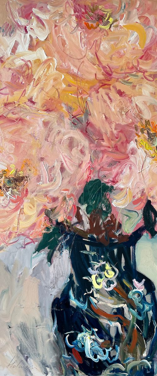 Peonies in an old vase. by Lilia Orlova-Holmes