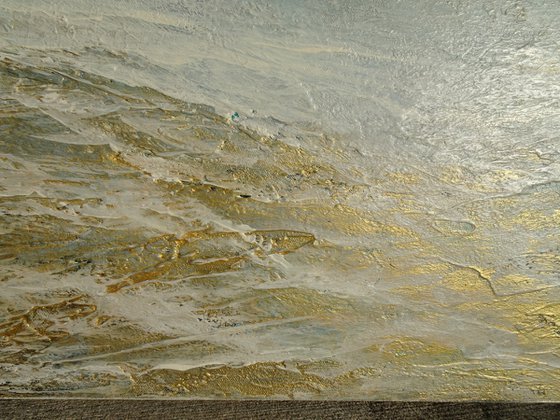 Modern Abstract Heavy Textured Landscape Painting. 61 x 91cm. Contemporary Art. Neutral Tones and Gold Abstract Seascape