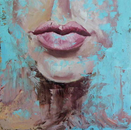 Lips on blue.