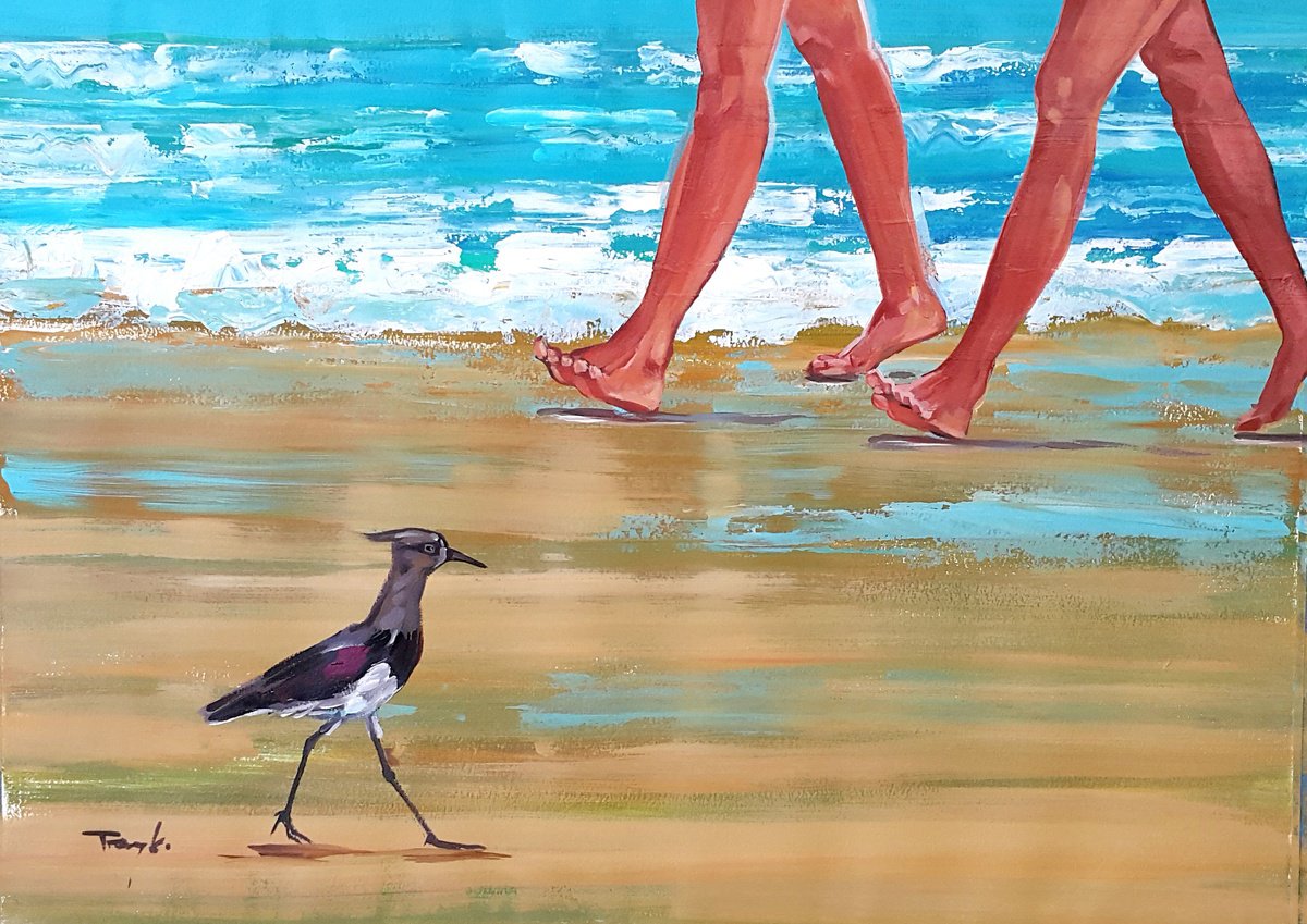 Acrylic Painting , Walking On The Beach By Trayko Popov, 30 X 22, Artwork For Sale On Artfinder