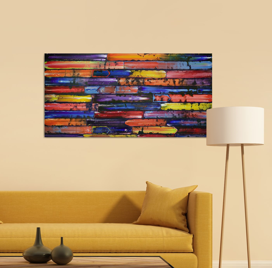 "Slip Through The Cracks" - Original PMS Abstract Oil Painting On Wooden Panel - 48" x 24"