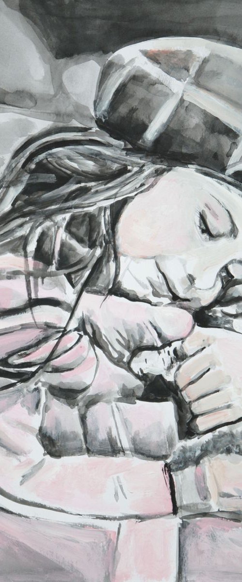 Girl with a cat / 42 x 29.7 cm by Alexandra Djokic