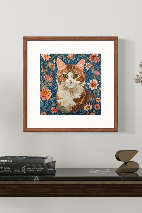 Cat – Original Reduction Linocut Print by Jennie Smallenbroek