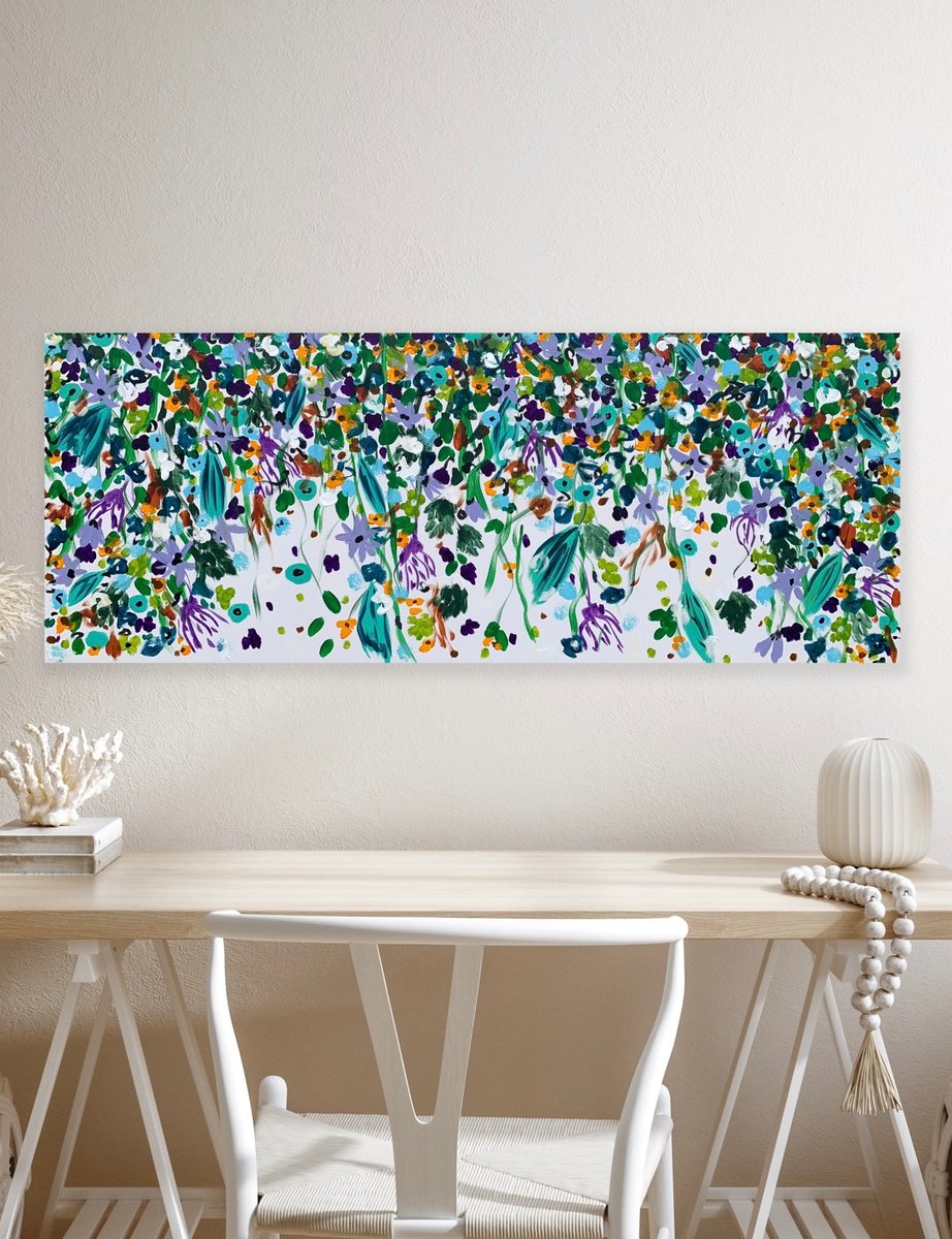 Organic Botanical Acrylic Painting By Veronica Vilsan, 59 X 24", Garden Of Joy 60, Original Artwork