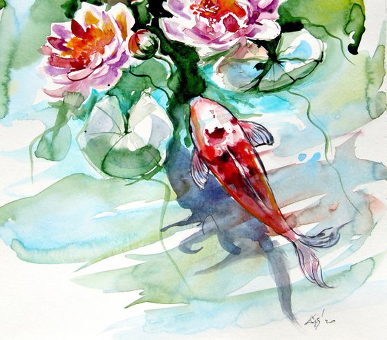 Fish with water lily
